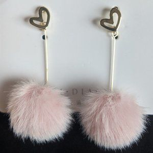 NWOT Open Hearts w/ Plush Pink Ball Drop Earrings